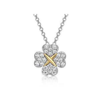 Sterling Silver Gold Plated CZ Clover Necklace