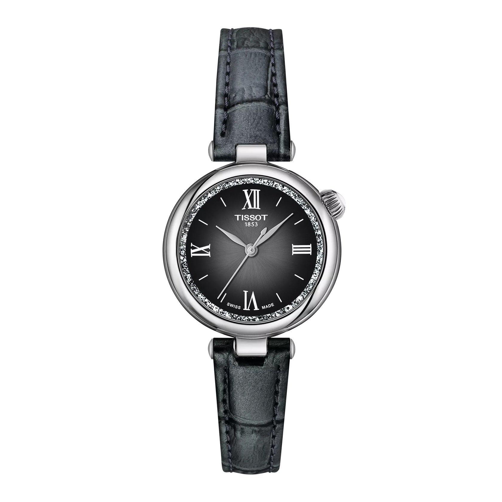 【Llife】DESIR WATCH Tissot Desir Ladies Silver-Black Dial Grey Leather Strap Watch