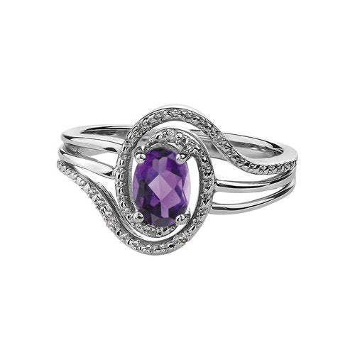 Sterling Silver Rhodium Plated (February) Birthstone Amethyst and