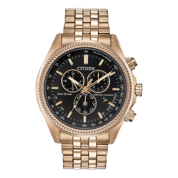 Citizen Classic Mens Eco Drive Chronograph Rose Tone Black Dial Watch