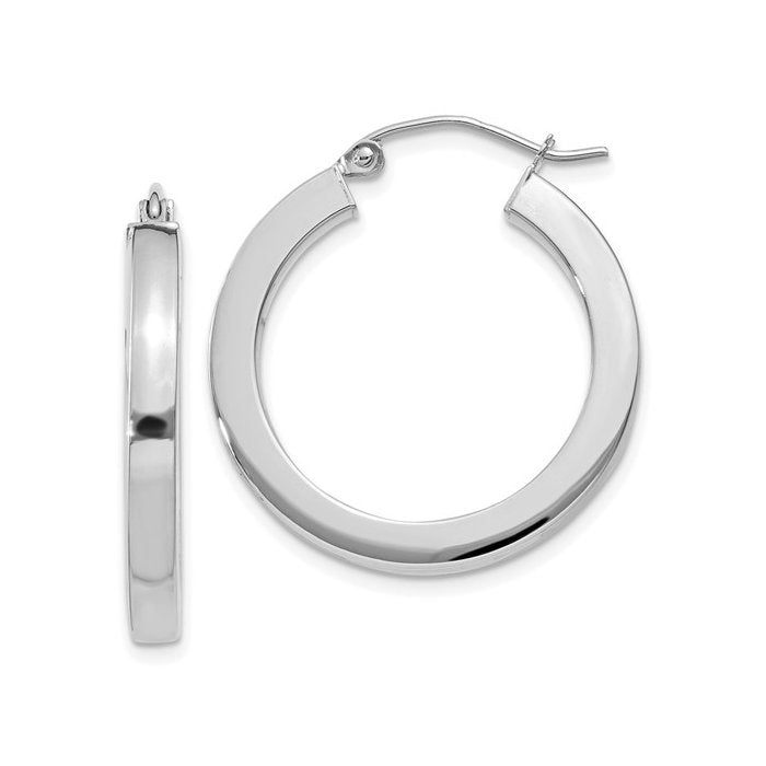 (10K, 14K, 18K) White Gold (2.5mm) Square Tube Hoop Earrings