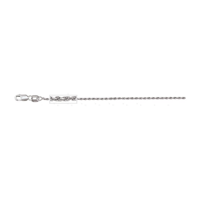 (10K, 14K, 18K) White Gold (1.3mm) Solid Diamond Cut Rope Bracelet 7"