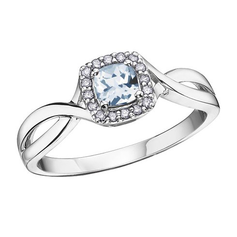 10K White Gold March Birthstone Aquamarine and Diamond Ring