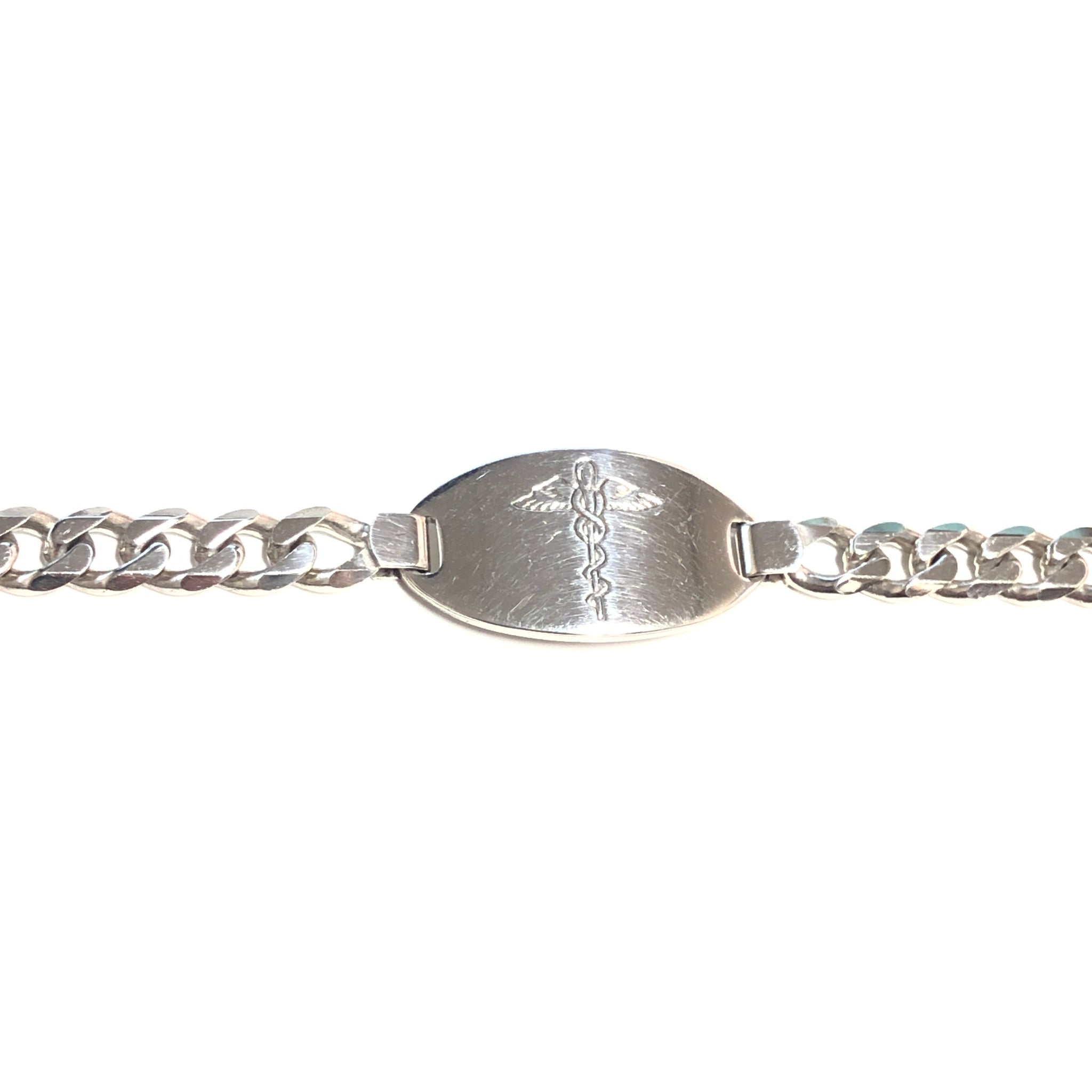 Sterling Silver Rhodium Plated Curb Medical ID Bracelet 9