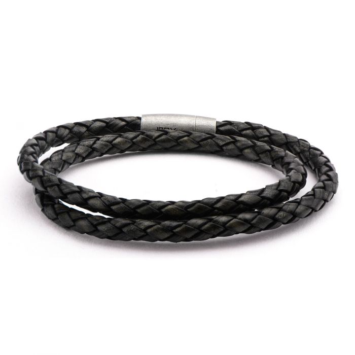 Inox Stainless Steel Brushed Clasp and Black Braided Double