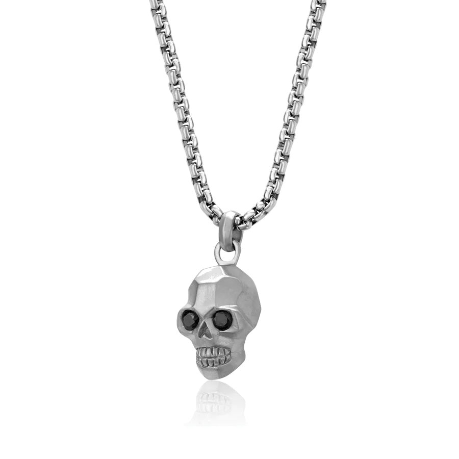 Italgem Stainless Steel Matte Skull and Black CZ Necklace – Boulevard ...