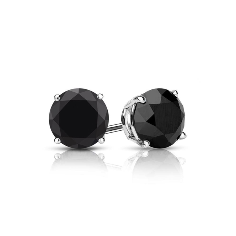 14K White Gold 0.25ct 2.00ct Black Diamond Solitaire Stud Earrings 0.33 ct