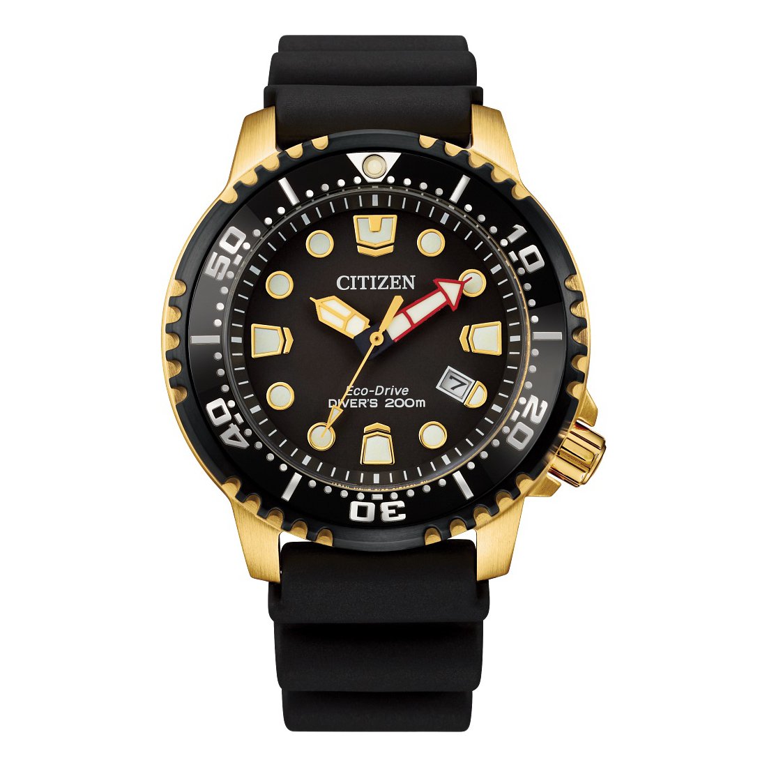 Citizen Promaster Diver Mens Eco Drive Gold Tone Black Dial Black