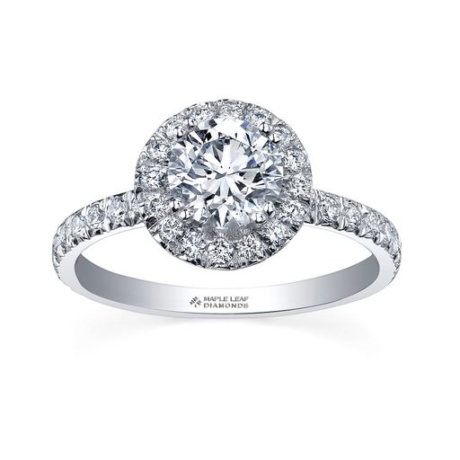 Maple Leaf Diamond 14K White Gold Halo Canadian Diamond Engagement