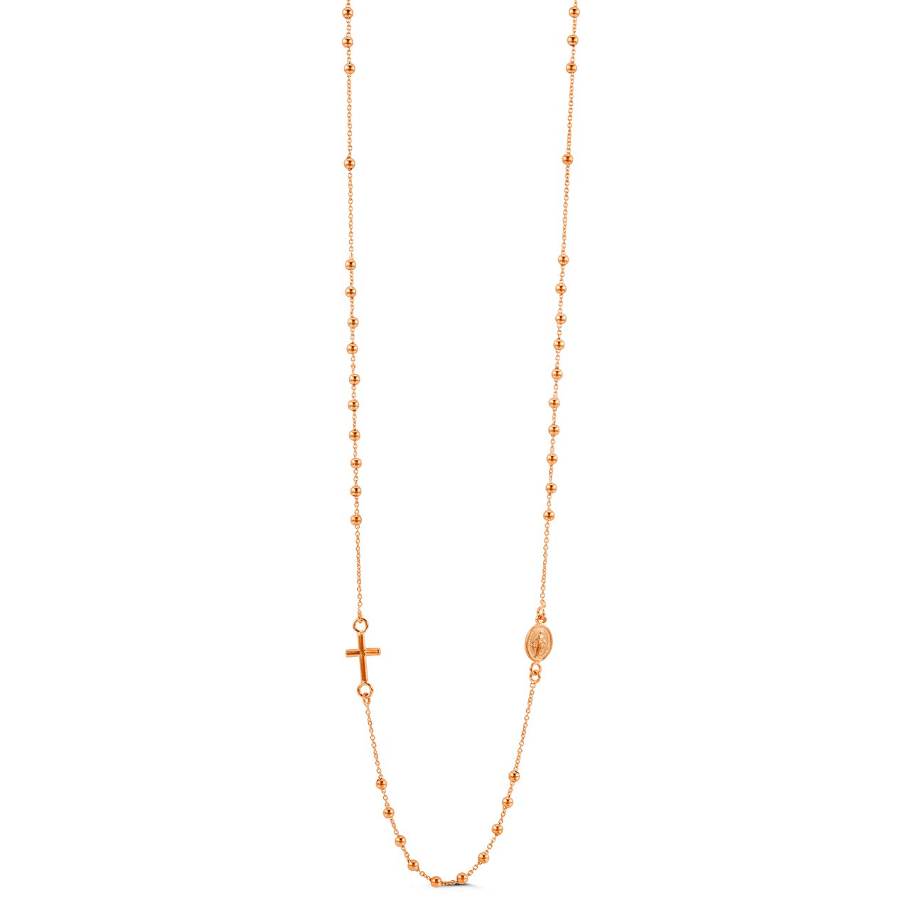 14K Rose Gold Sideways Cross Rosary Necklace 16