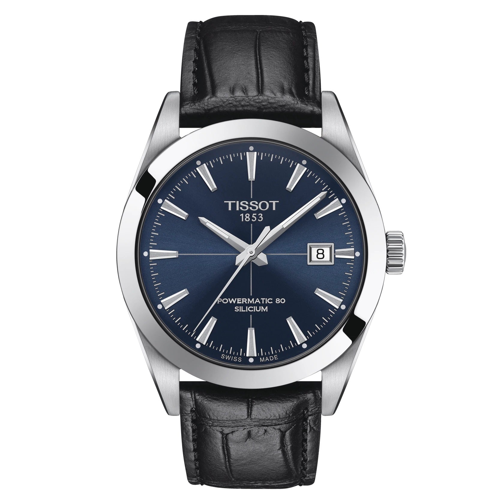 Tissot Gentlement Powermatic 80 Silicium Silver Tone Black Leather